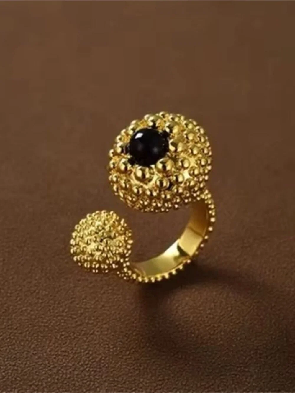 Gold tone Open Beaded Ring with Black Accent - Women's Jewelry